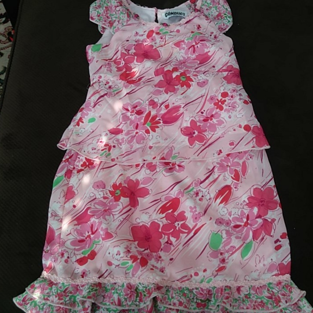 Girls Floral Pink shirt and skirt set